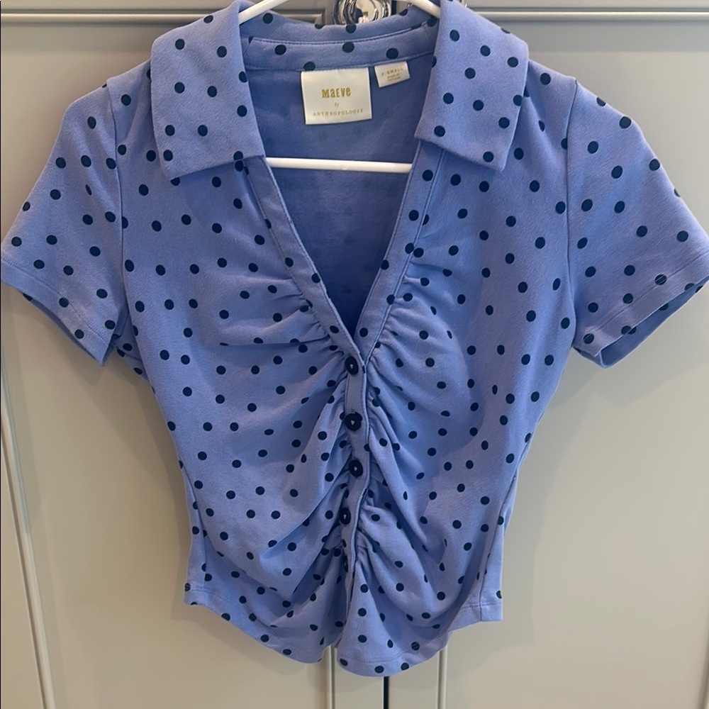 Maeve Blue Polka Dot Women's Top